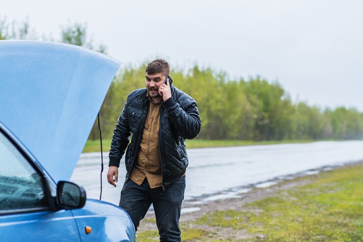 Car breakdown in rain